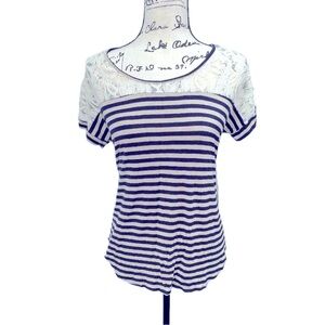 Striped Lace Accent Top Women’s Lavish navy and tan with white lace top Size XL